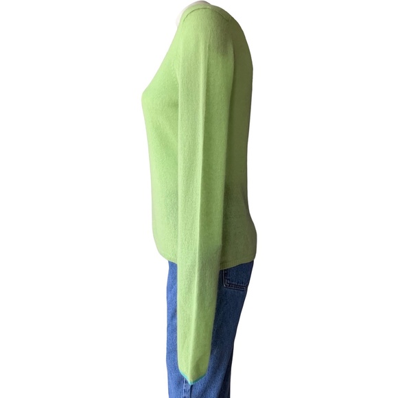 _ Luscious light lime 100% cashmere long sleeve v-neck sweater - size M - Picture 3 of 6